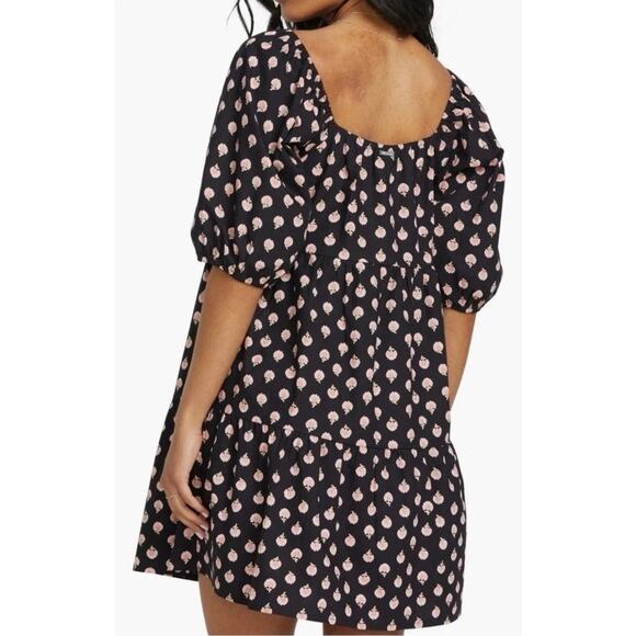 Billabong Breezy Palms Black Pebble Cotton Sundress Puff Sleeves Romantic NWT XL - Picture 6 of 16